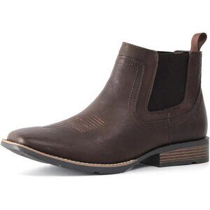 Mens Cowboy Boots Square Toe Ankle Boots Brown
